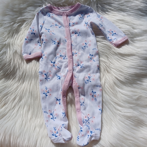 Bon Bebe Pink Floral Print Sleeper One Piece Pajamas baby girl size 0-3 months - Picture 1 of 5